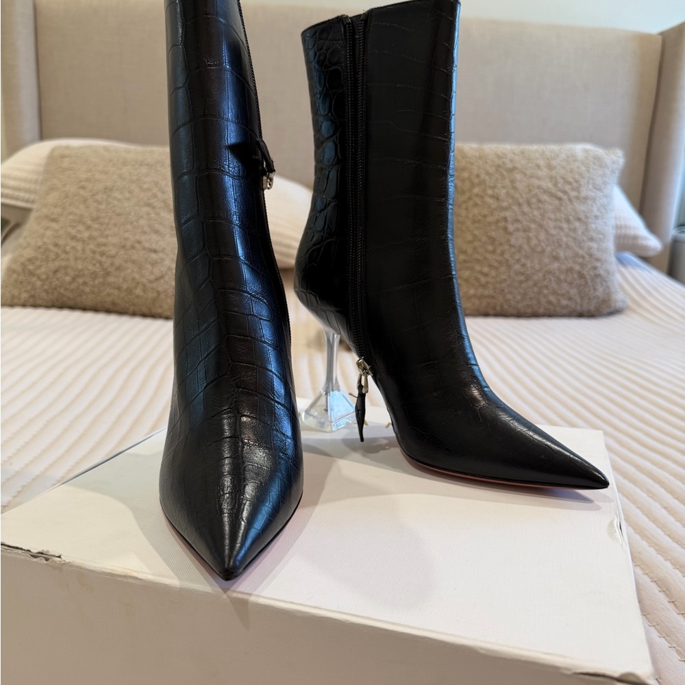 Amina Muaddi - Women's Giorgia Croc Leather Mid-calf Boots Brand New